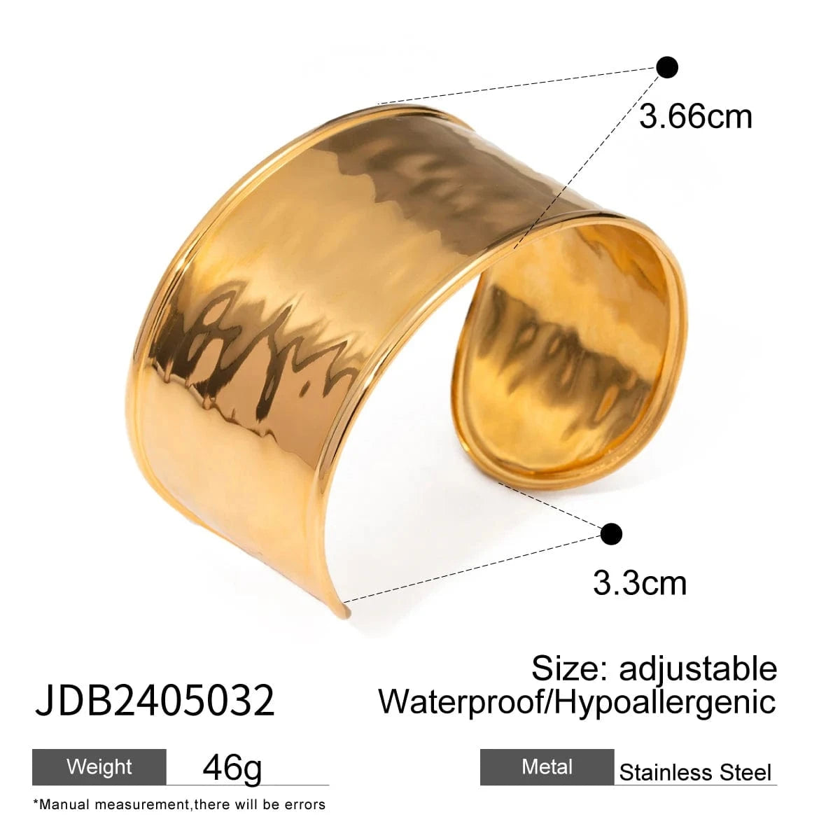 trendy / 6.1cm / BG871 BG871 18K Gold Plated Stainless Steel Wide Hammered Open Bangle Fashion Statement Hypoallergenic Jewelry