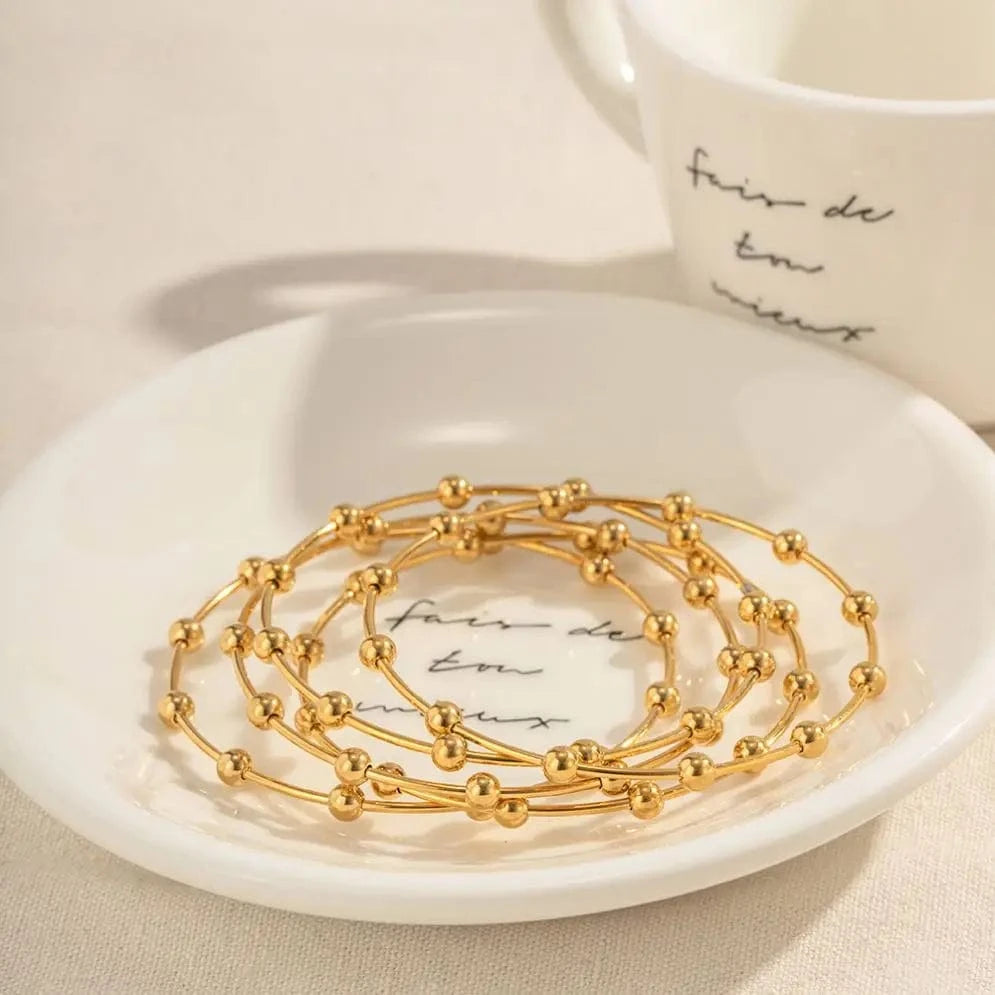 Trendy / 6cm / BG893 BG893 Trendy 18k PVD Gold Plated Stainless Steel Bracelet Jewelry Ball Beads Opening Bangles for Girls