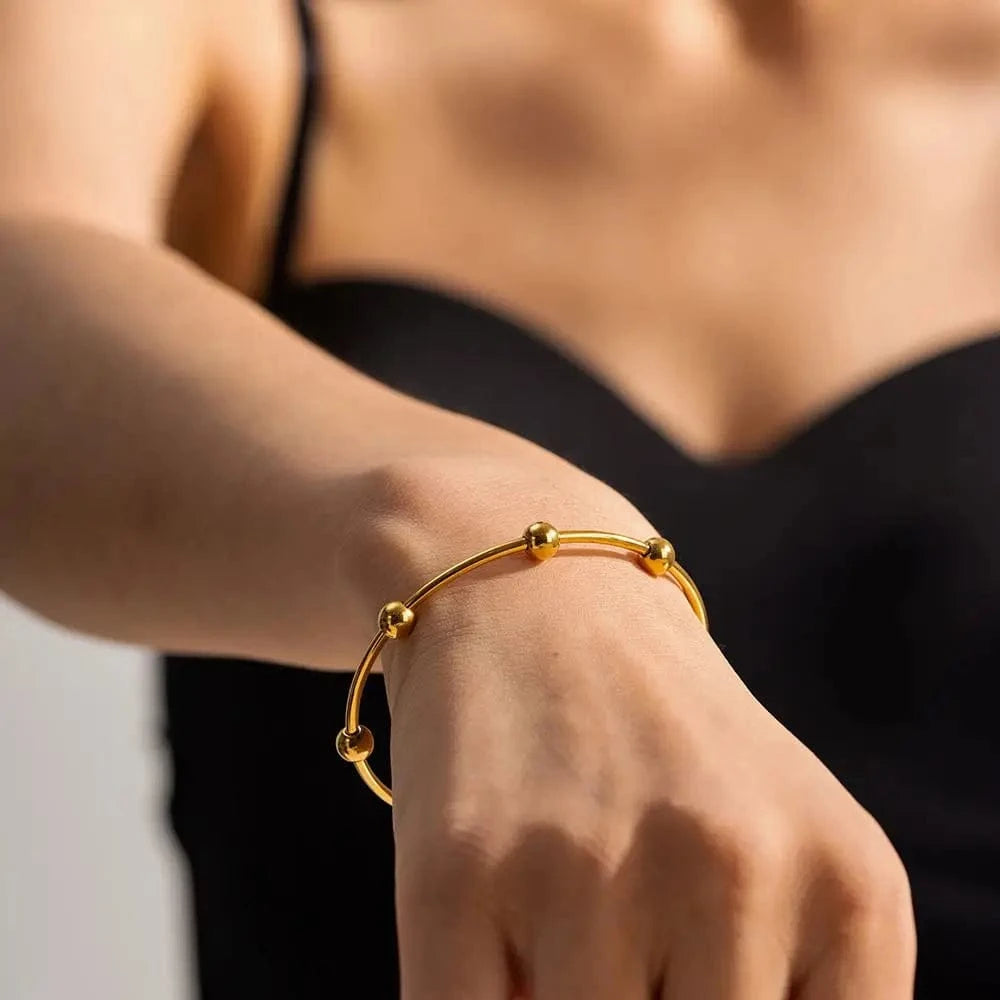 Trendy / 6cm / BG893 BG893 Trendy 18k PVD Gold Plated Stainless Steel Bracelet Jewelry Ball Beads Opening Bangles for Girls