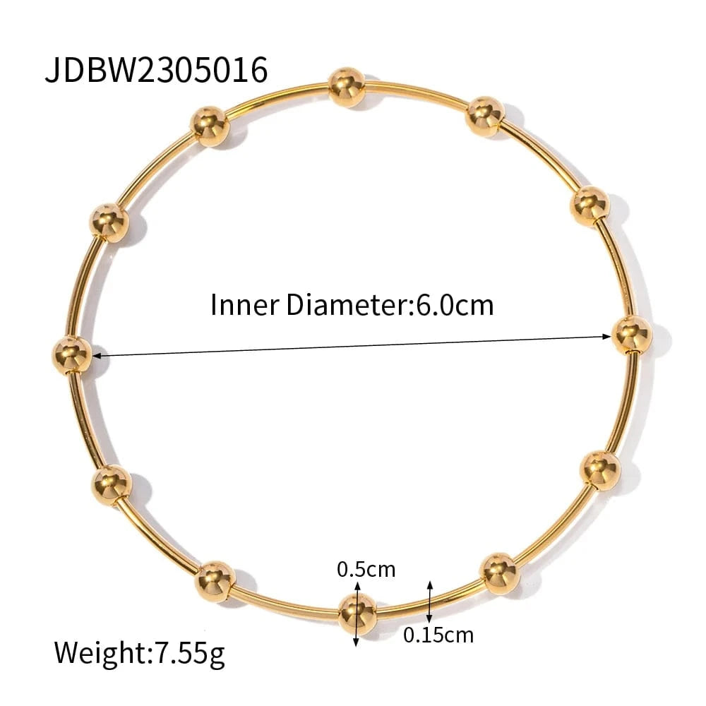 Trendy / 6cm / BG893 BG893 Trendy 18k PVD Gold Plated Stainless Steel Bracelet Jewelry Ball Beads Opening Bangles for Girls