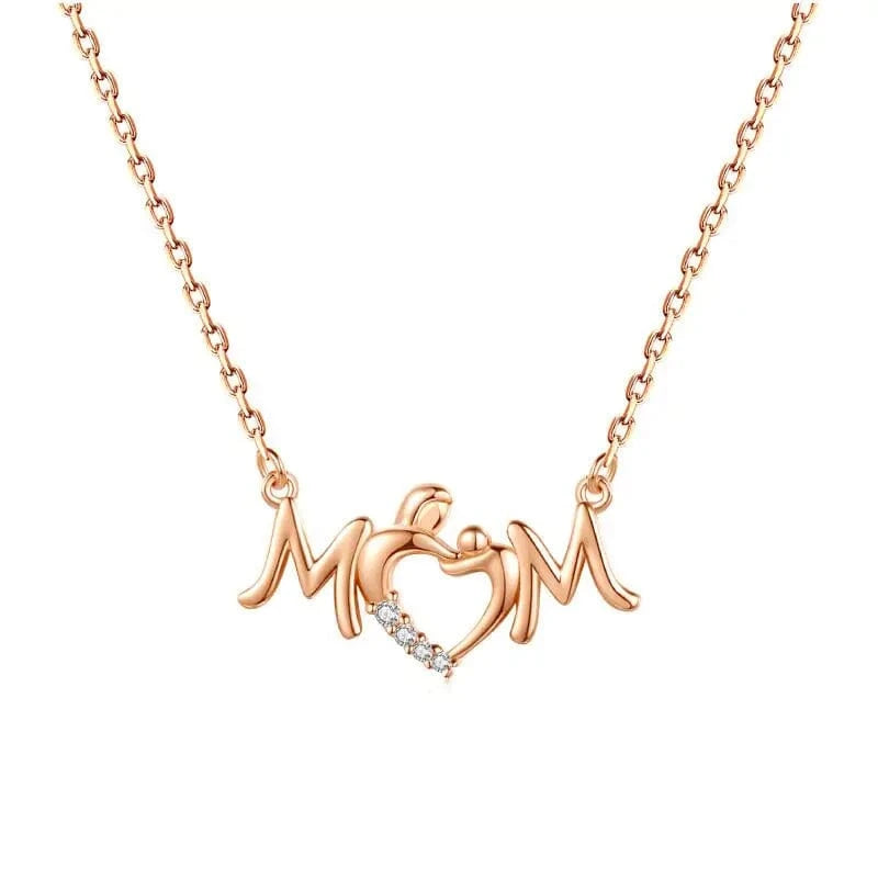 Trendy Dainty Sterling Silver Elegant Women Necklace Gift for Mother CZ Diamond Pendant MOM Letter Necklace with Thin Chain