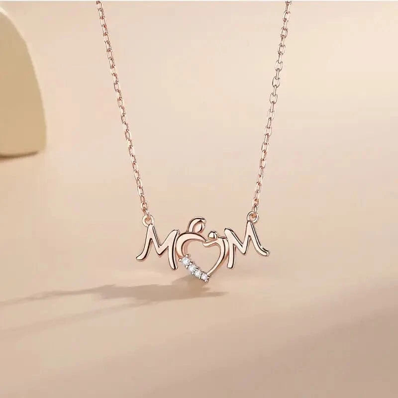 Trendy Dainty Sterling Silver Elegant Women Necklace Gift for Mother CZ Diamond Pendant MOM Letter Necklace with Thin Chain