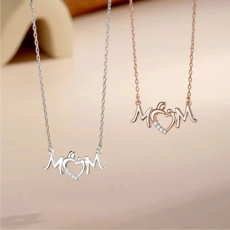 Trendy Dainty Sterling Silver Elegant Women Necklace Gift for Mother CZ Diamond Pendant MOM Letter Necklace with Thin Chain