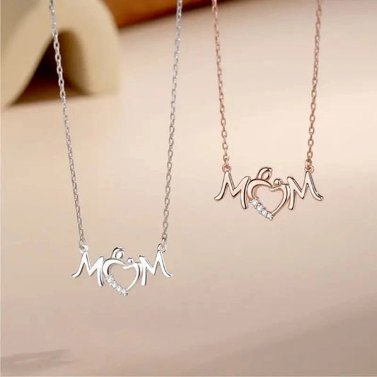 Trendy Dainty Sterling Silver Elegant Women Necklace Gift for Mother CZ Diamond Pendant MOM Letter Necklace with Thin Chain