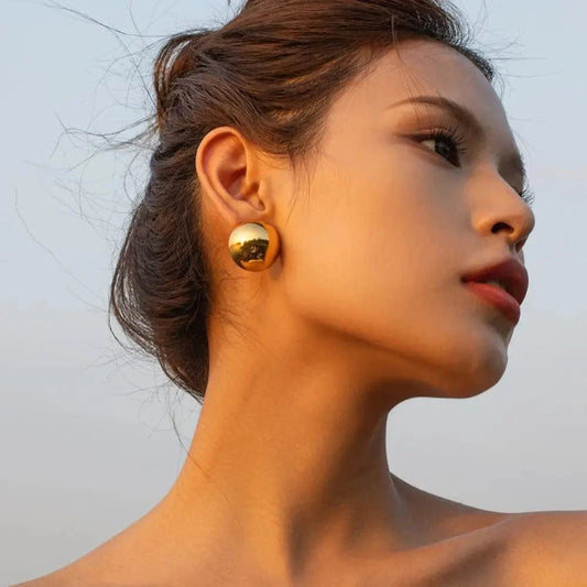 Trendy / E1882 E1882 Minimalist Stainless Steel Oval Stud Earrings 18K Gold Plated Women Big Huge Chunky Hoop Earrings