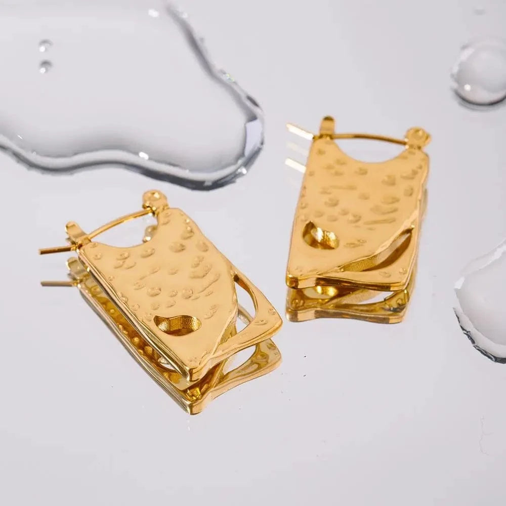 TRENDY / E1893 E1893 Jewelry Square Chunky Pendant Earring 18k PVD Gold Plated Stainless Steel Hammer Drop Earring For Women