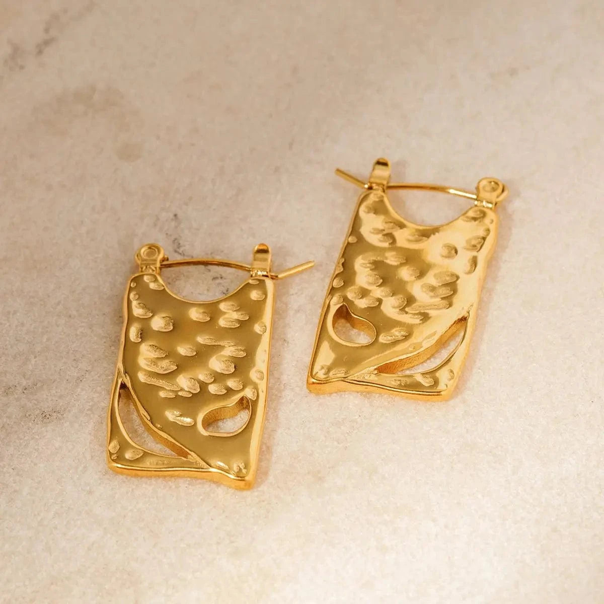 TRENDY / E1893 E1893 Jewelry Square Chunky Pendant Earring 18k PVD Gold Plated Stainless Steel Hammer Drop Earring For Women