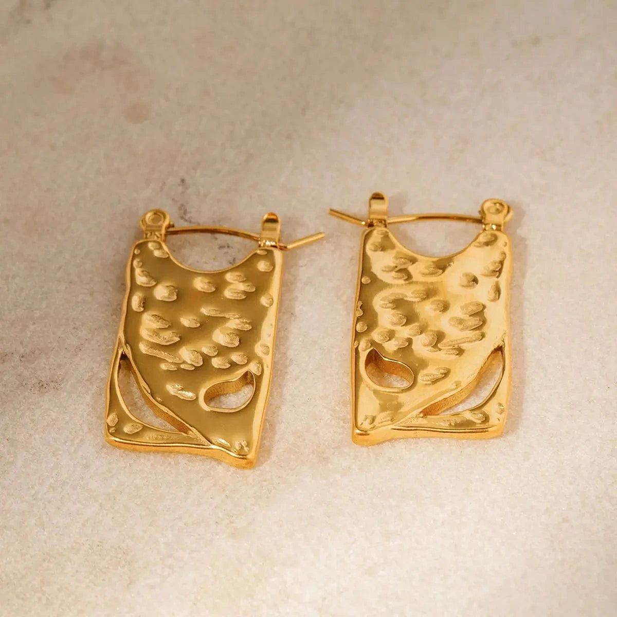 TRENDY / E1893 E1893 Jewelry Square Chunky Pendant Earring 18k PVD Gold Plated Stainless Steel Hammer Drop Earring For Women
