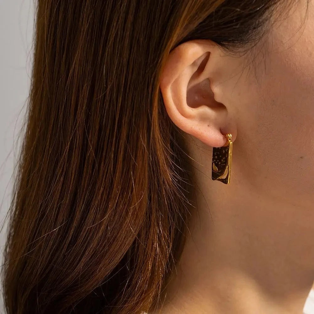 TRENDY / E1893 E1893 Jewelry Square Chunky Pendant Earring 18k PVD Gold Plated Stainless Steel Hammer Drop Earring For Women
