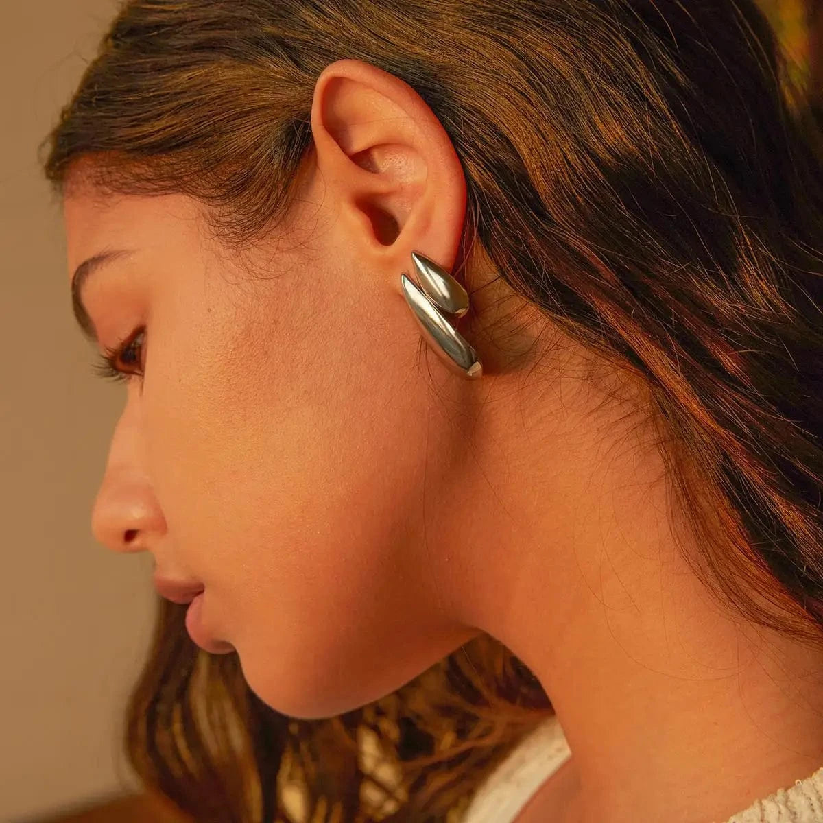 trendy / E1896 E1896 Jewelry 18K Gold Plated Tear Drop Punk Earrings Stainless Steel Hollow Waterdrop Stud Earring
