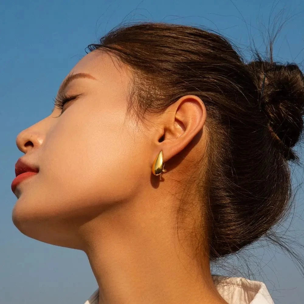 trendy / E1896 E1896 Jewelry 18K Gold Plated Tear Drop Punk Earrings Stainless Steel Hollow Waterdrop Stud Earring