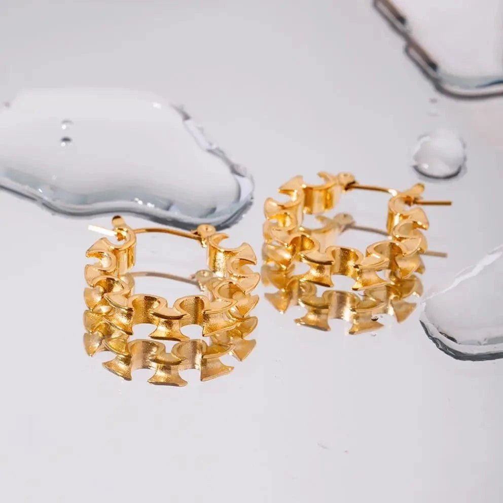TRENDY / E1923 E1923 Jewelry Hoop Flower Bloom Earring PVD 18k Real Gold Plated Stainless Steel Delicate Hoop Earring For Women