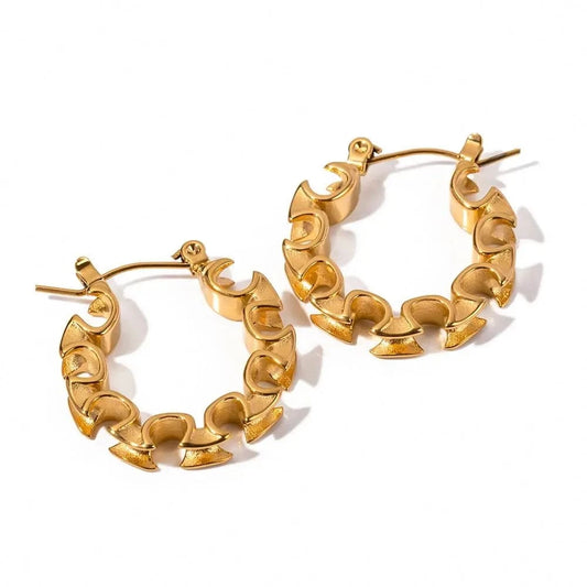 TRENDY / E1923 E1923 Jewelry Hoop Flower Bloom Earring PVD 18k Real Gold Plated Stainless Steel Delicate Hoop Earring For Women