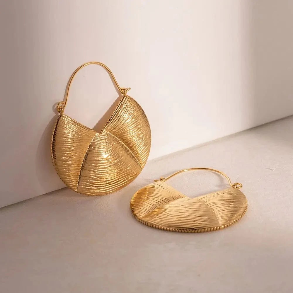 Trendy / E1974 E1974 Custom Vintage Stainless Steel 18K Gold Plated Fancy Irregular Maxi Pendant Clip Earring Jewelry