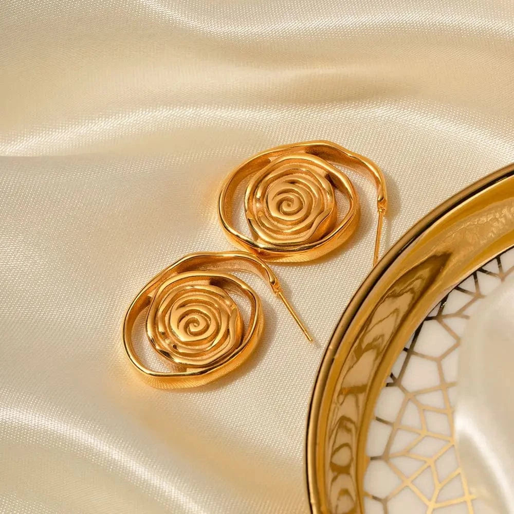 TRENDY / E1981 E1981 Design Chunky Spiral Shape Drop Earring 18K PVD Gold Plated Stainless Steel Tarnish-free Irregular Stud Earring
