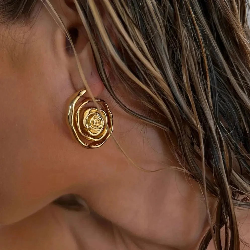 TRENDY / E1981 E1981 Design Chunky Spiral Shape Drop Earring 18K PVD Gold Plated Stainless Steel Tarnish-free Irregular Stud Earring