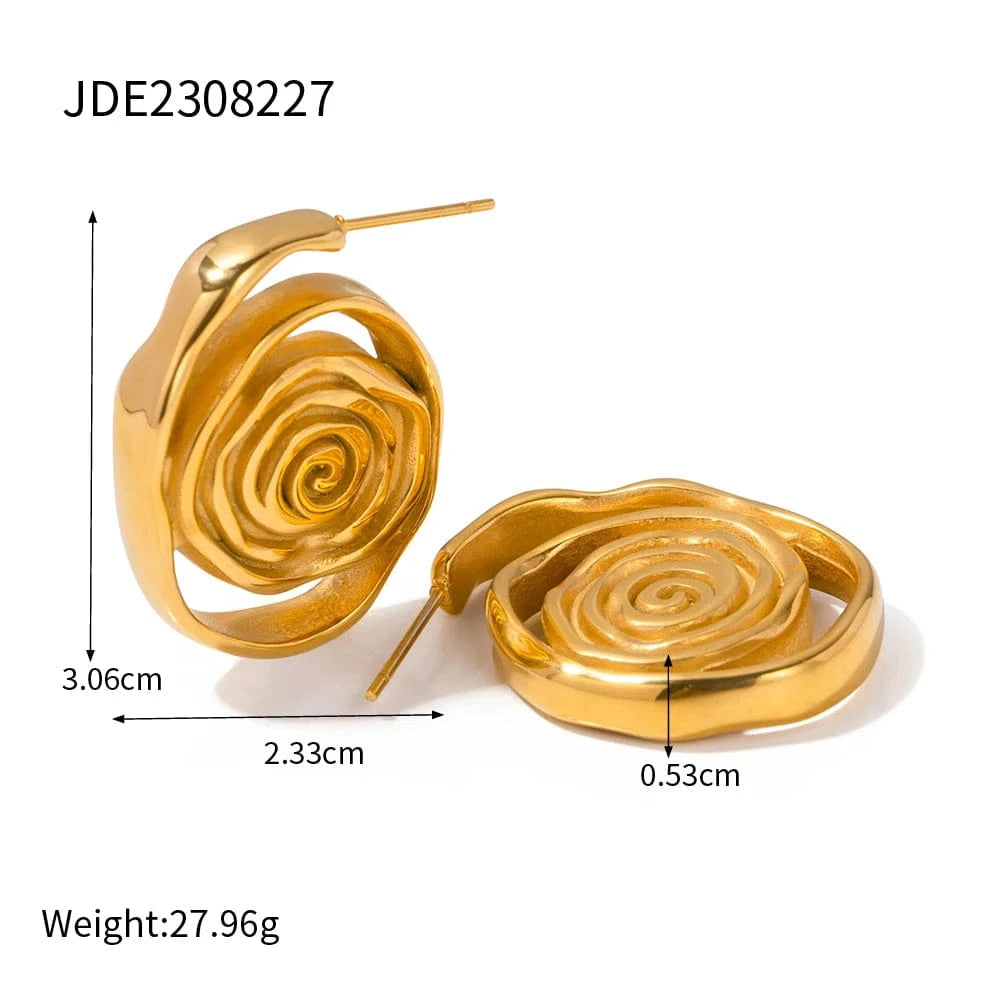 TRENDY / E1981 E1981 Design Chunky Spiral Shape Drop Earring 18K PVD Gold Plated Stainless Steel Tarnish-free Irregular Stud Earring