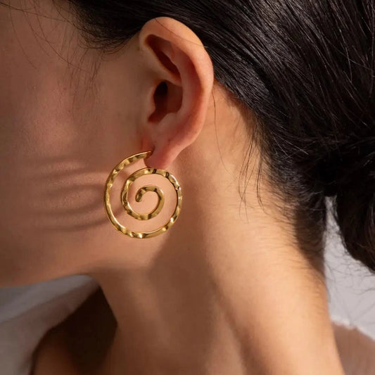 TRENDY / E2018 E2018 Punk Screw Stud Earring 18K Gold Plated Stainless Steel Circle Shape Hammer Design Drop Earring For Women