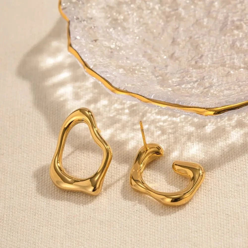 trendy / E2039 E2039 Trendy 18K Gold Plated Stainless Steel Earrings Jewelry Irregular Circular Circles Earring for Women
