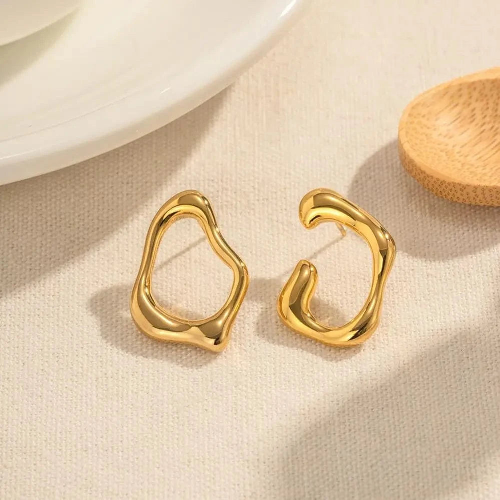 trendy / E2039 E2039 Trendy 18K Gold Plated Stainless Steel Earrings Jewelry Irregular Circular Circles Earring for Women