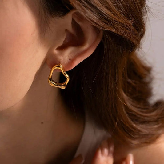 trendy / E2039 E2039 Trendy 18K Gold Plated Stainless Steel Earrings Jewelry Irregular Circular Circles Earring for Women
