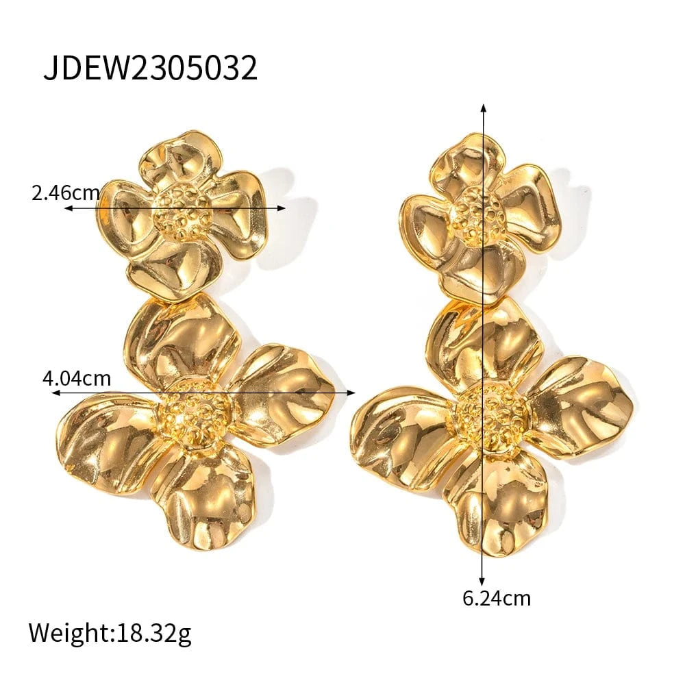 TRENDY / E2057 E2057 New Trend 18K Gold-plated Double Layer Earring Stainless Steel Stud Chunky Big Earrings For Women