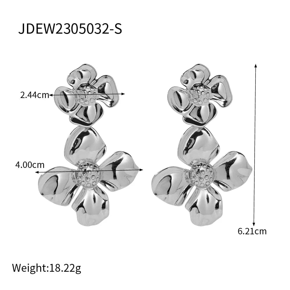 TRENDY / E2057S E2057 New Trend 18K Gold-plated Double Layer Earring Stainless Steel Stud Chunky Big Earrings For Women