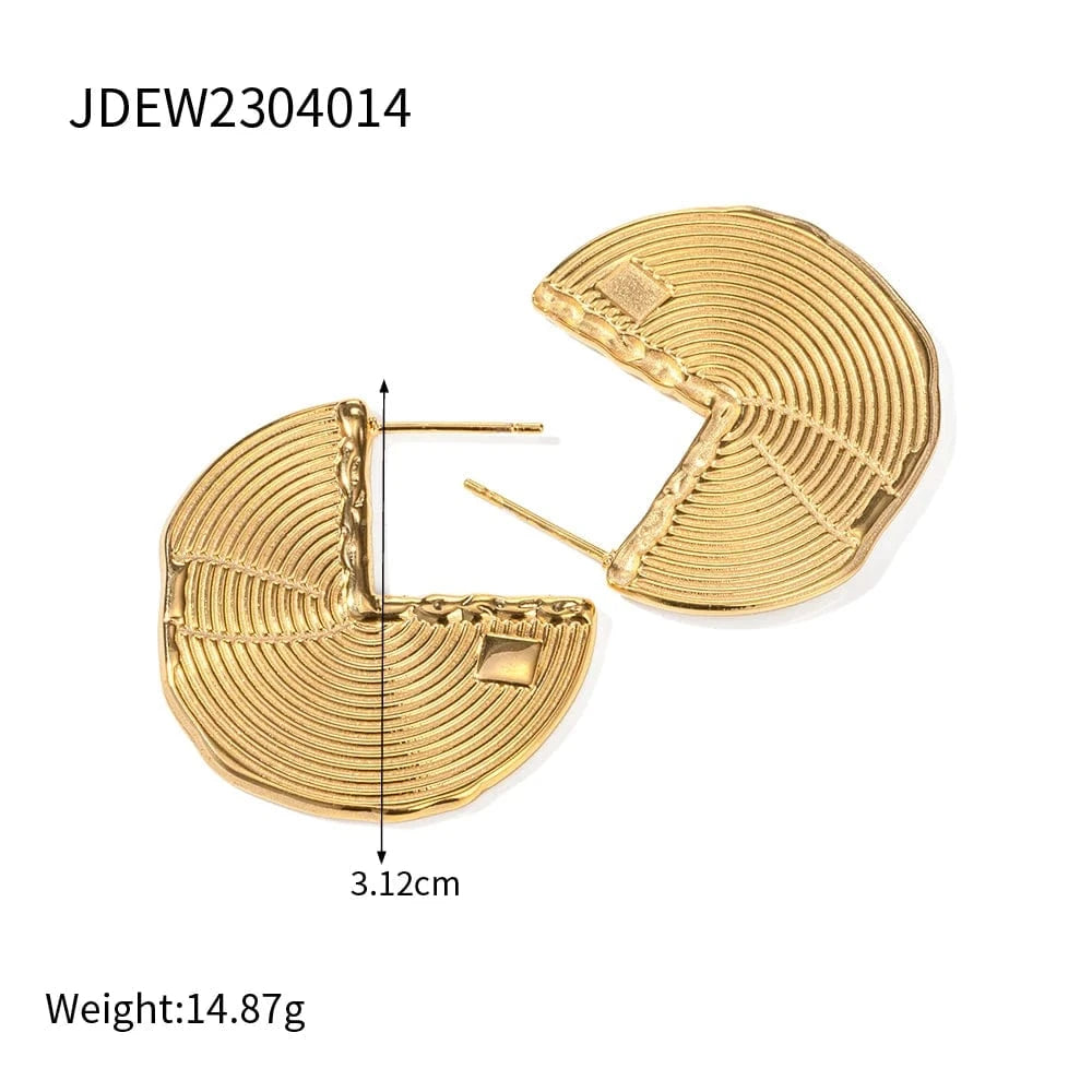 TRENDY / E2064 E2064 18K Gold Planted Texture Sector Fan Shaped Earrings Semicircle Stainless Steel Stud Earring for Women