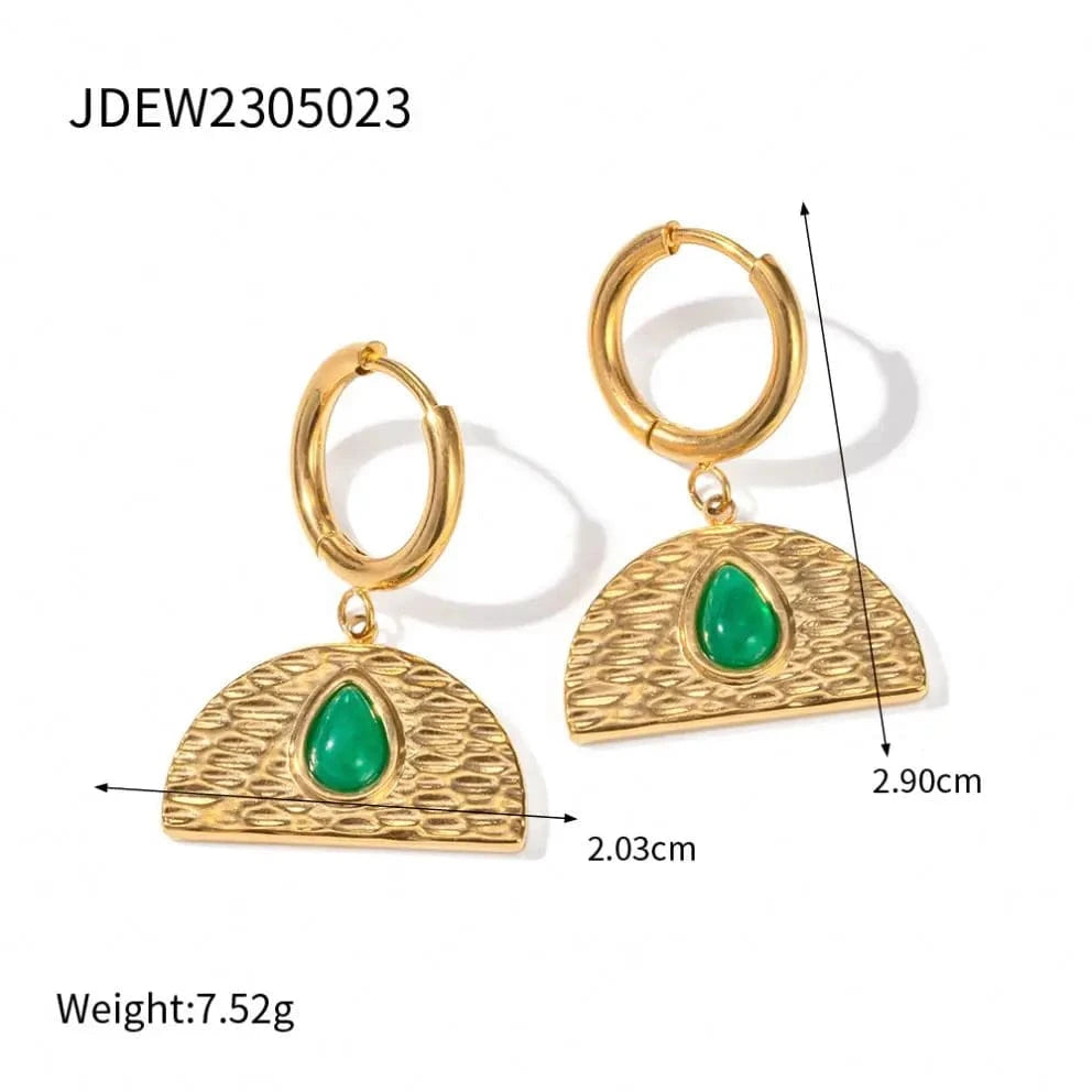 Trendy / E2067 E2067 Vintage Jewelry 18K Gold Plated Stainless Steel Earrings Green Natural Stone Malaysian Jade Earring for Girls
