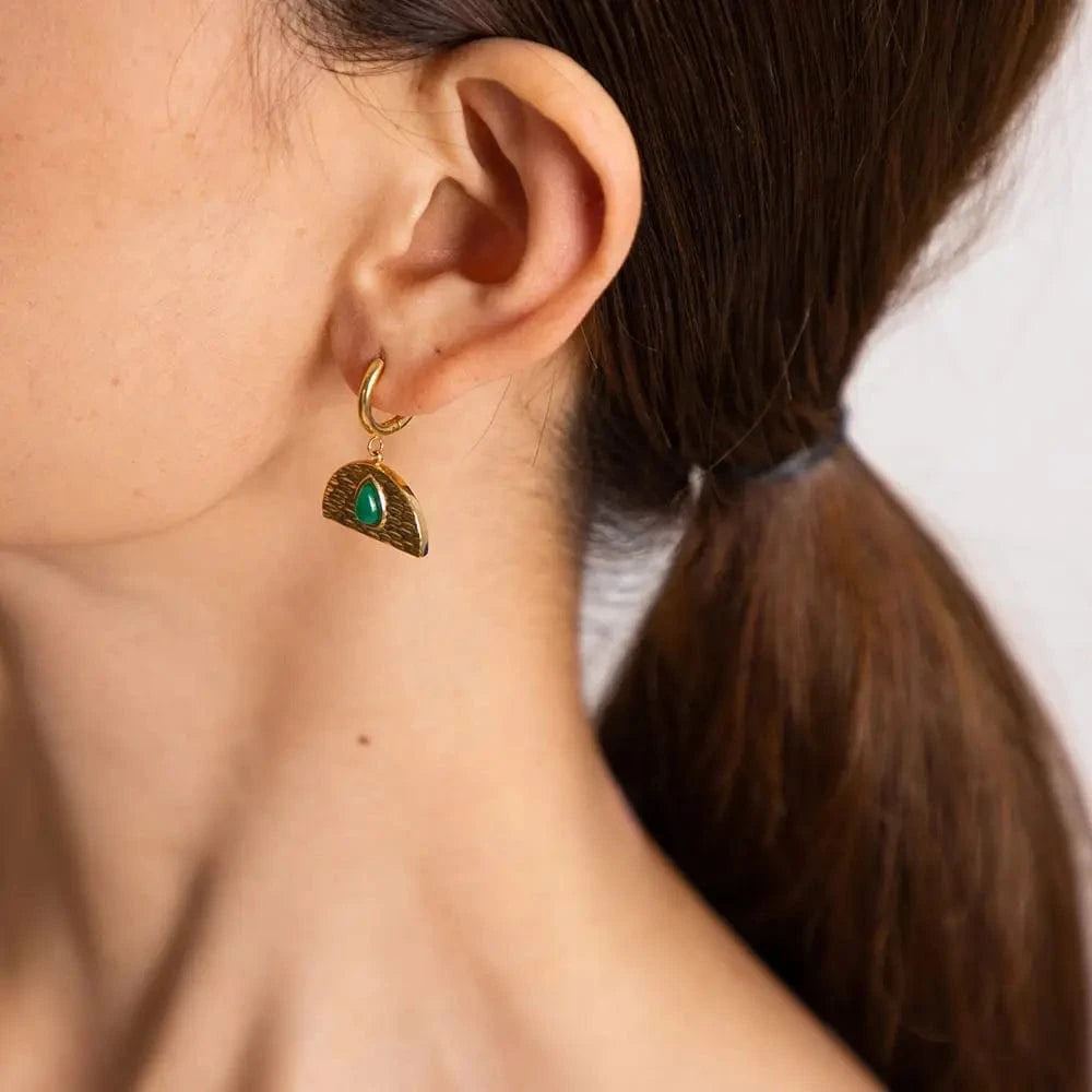 Trendy / E2067 E2067 Vintage Jewelry 18K Gold Plated Stainless Steel Earrings Green Natural Stone Malaysian Jade Earring for Girls