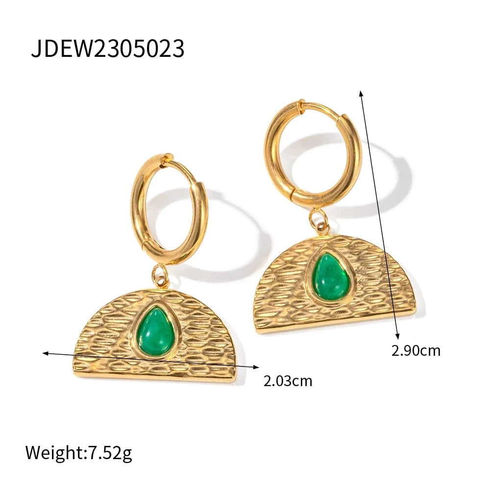 Trendy / E2067 E2067 Vintage Jewelry 18K Gold Plated Stainless Steel Earrings Green Natural Stone Malaysian Jade Earring for Girls