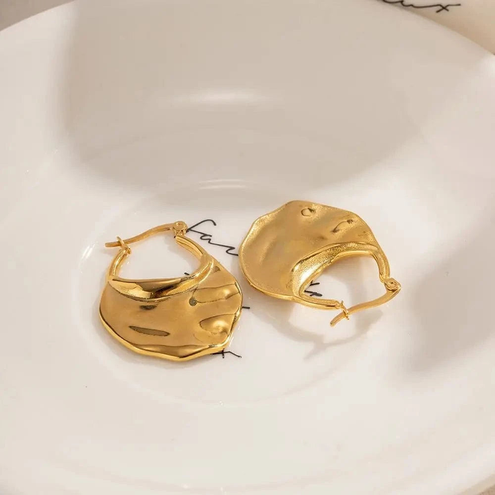 TRENDY / E2068 E2068 Exaggerated Chunky Hoop Earring 18k Gold Plated Stainless Steel French Fanshaped Drop Earring For Women