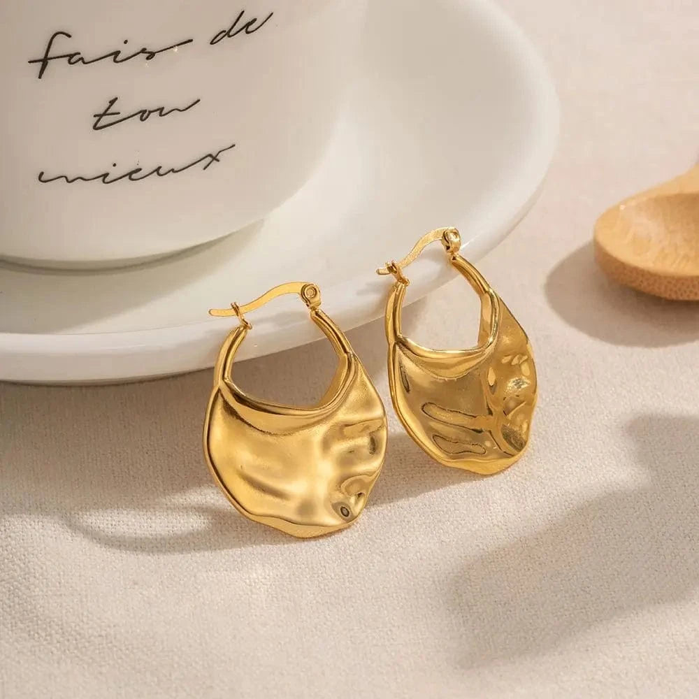 TRENDY / E2068 E2068 Exaggerated Chunky Hoop Earring 18k Gold Plated Stainless Steel French Fanshaped Drop Earring For Women