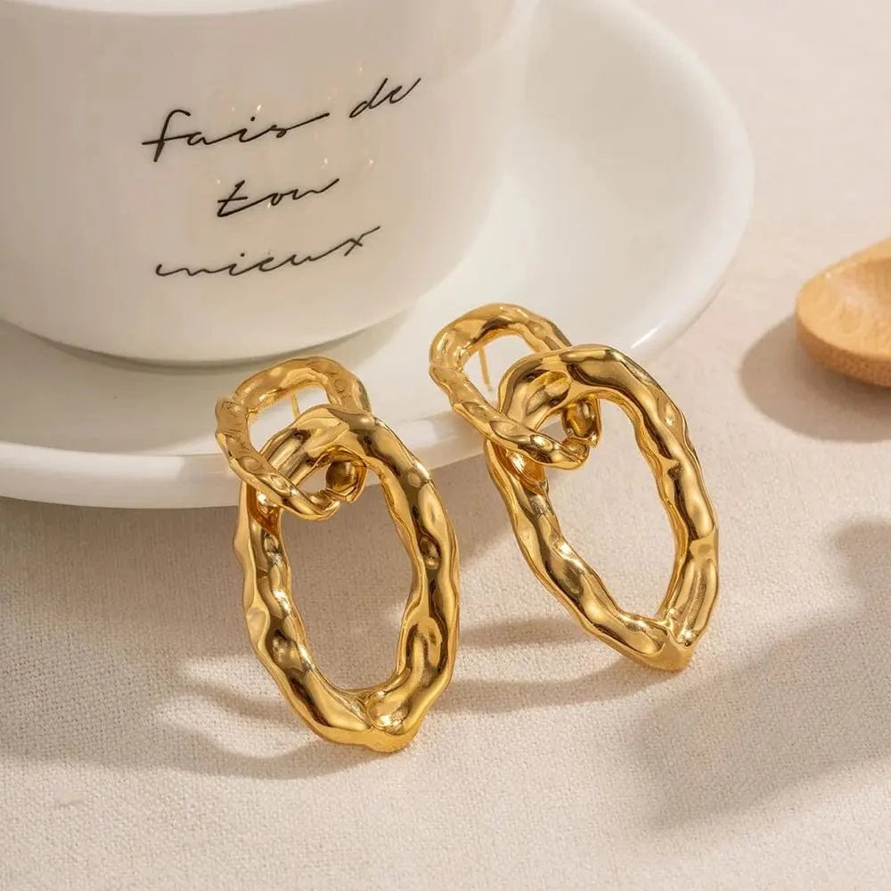 TRENDY / E2070 E2070 Double Twist Hoop Pendant Earring Geometric 18K PVD Gold Plated Stainless Steel Metal Style Drop Earring For Women