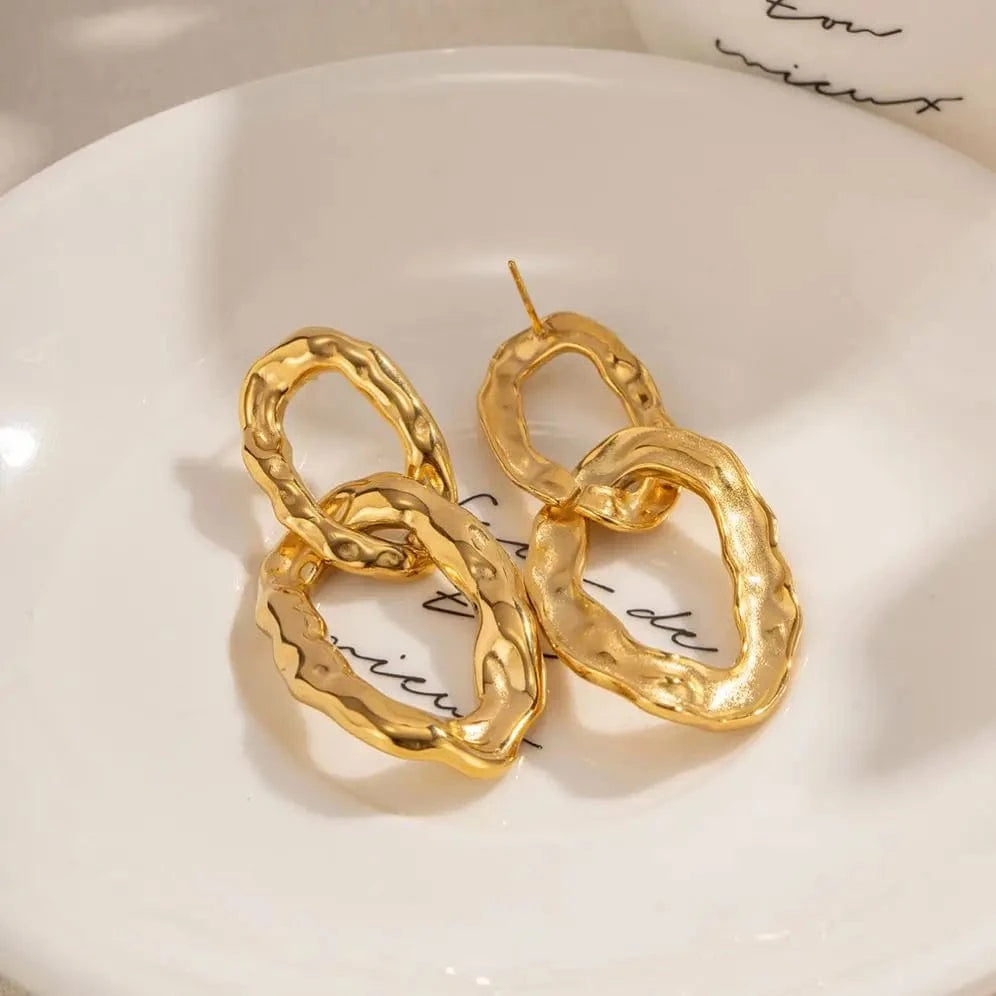 TRENDY / E2070 E2070 Double Twist Hoop Pendant Earring Geometric 18K PVD Gold Plated Stainless Steel Metal Style Drop Earring For Women