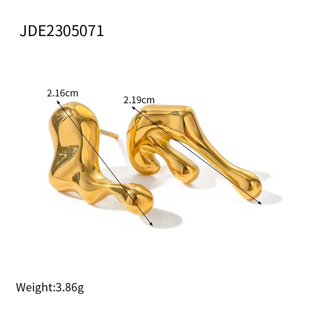 TRENDY / E2087 E2087 18k Gold Plated Stainless Steel Irregular WaterDrop Asymmetric Melting Ice Design Stud Earring