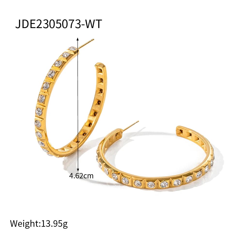 TRENDY / E2088-2 E2088 Chunky Zircon Pearl Huge Hoop Earring 18k PVD Real Gold Plated Stainless Steel Luxury Earring For Women