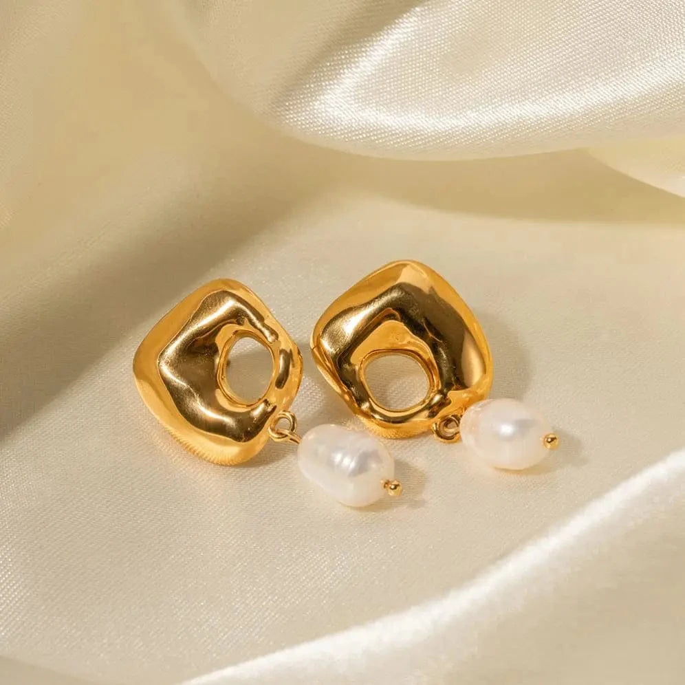 Trendy / E2096 E2096 New Arrival 18K Gold Plated Irregular Fresh Water Pendant Earrings Stainless Steel Fashion Jewelry
