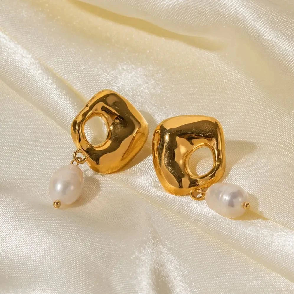 Trendy / E2096 E2096 New Arrival 18K Gold Plated Irregular Fresh Water Pendant Earrings Stainless Steel Fashion Jewelry