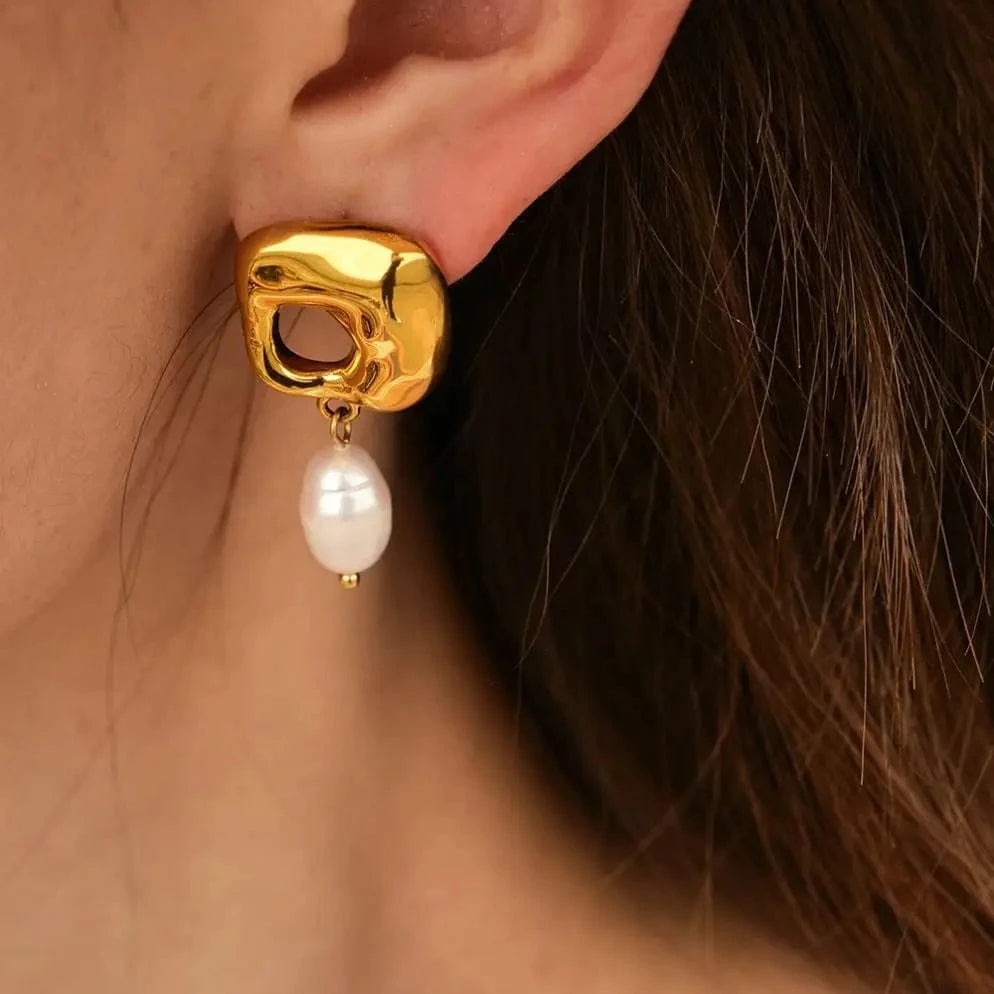 Trendy / E2096 E2096 New Arrival 18K Gold Plated Irregular Fresh Water Pendant Earrings Stainless Steel Fashion Jewelry