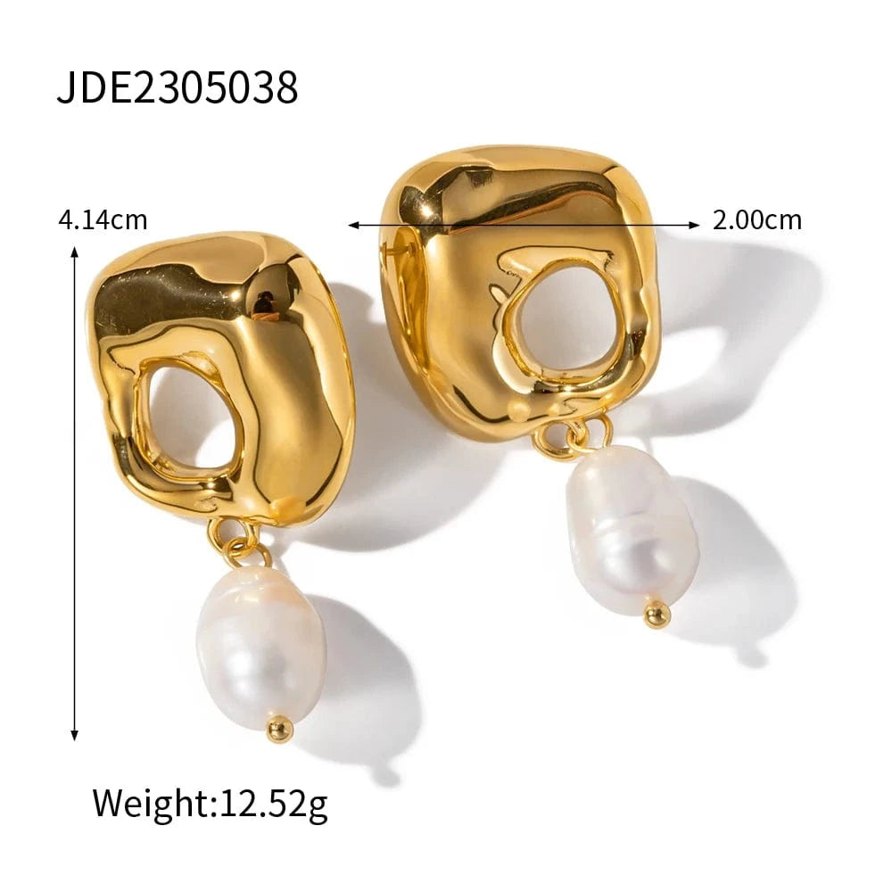 Trendy / E2096 E2096 New Arrival 18K Gold Plated Irregular Fresh Water Pendant Earrings Stainless Steel Fashion Jewelry