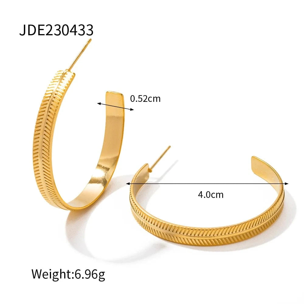 TRENDY / E2102 E2102 Big CC Shape Waterproof Hoop Earring 18k PVD Real Gold Plated Stainless Steel Texture Daily Earring For Women