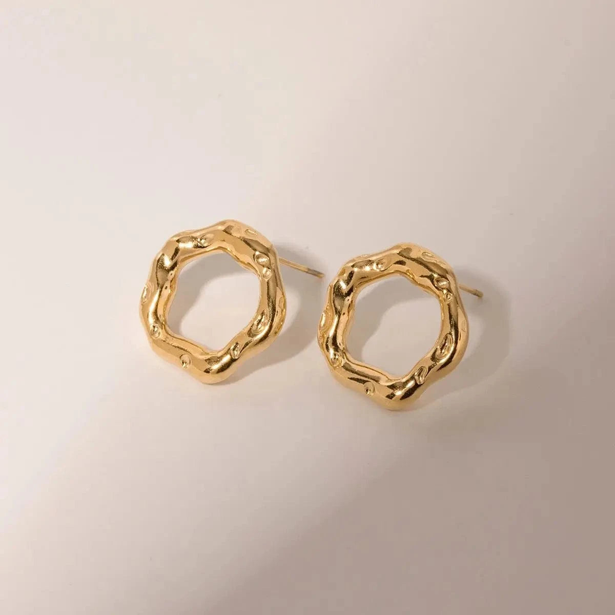 TRENDY / E2103 E2103 Minimalist Flower Hoop Stud Earrings 18K Gold Plated Stainless Steel Statement Irregular Round Laval Earring