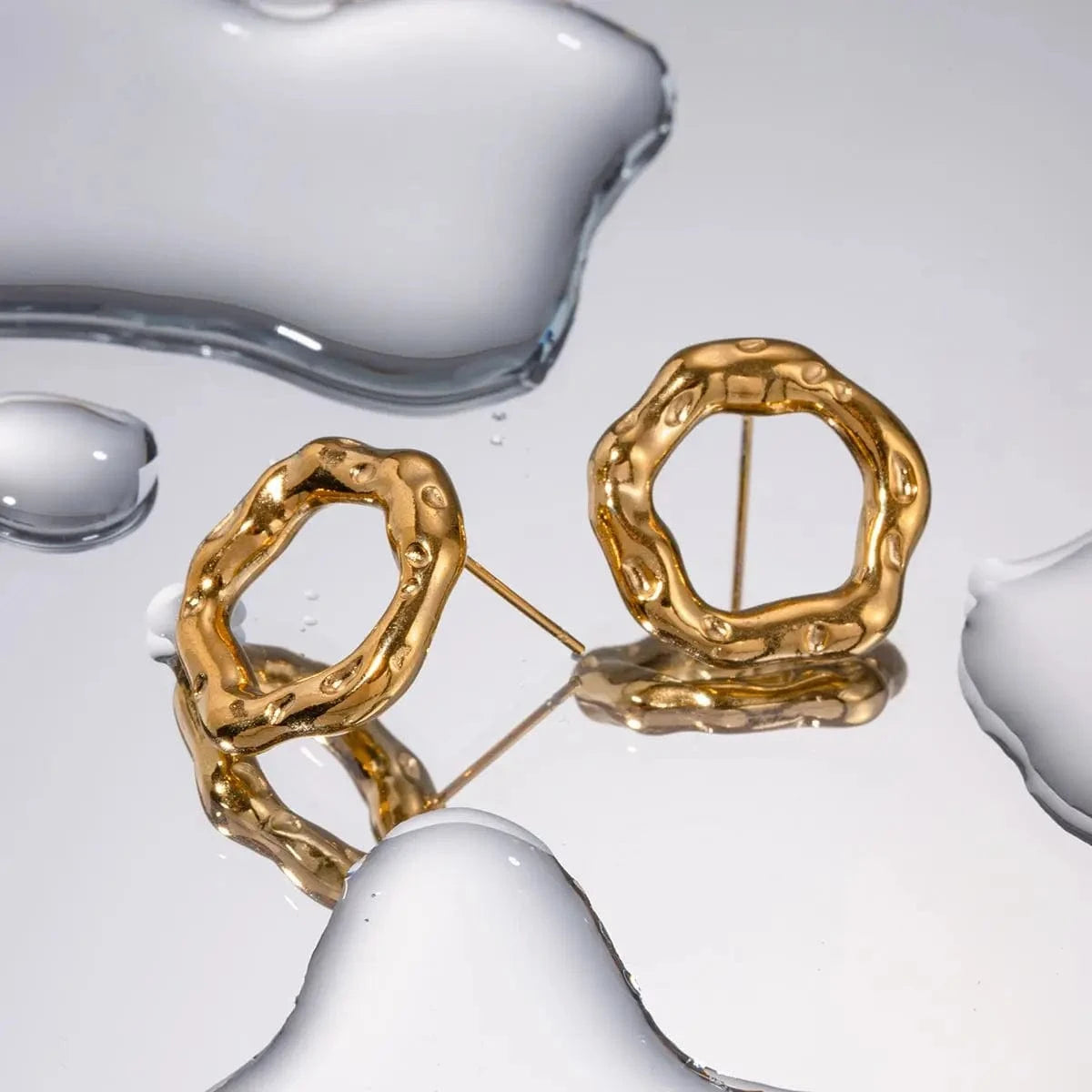 TRENDY / E2103 E2103 Minimalist Flower Hoop Stud Earrings 18K Gold Plated Stainless Steel Statement Irregular Round Laval Earring