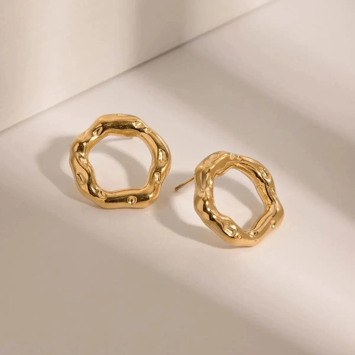 TRENDY / E2103 E2103 Minimalist Flower Hoop Stud Earrings 18K Gold Plated Stainless Steel Statement Irregular Round Laval Earring
