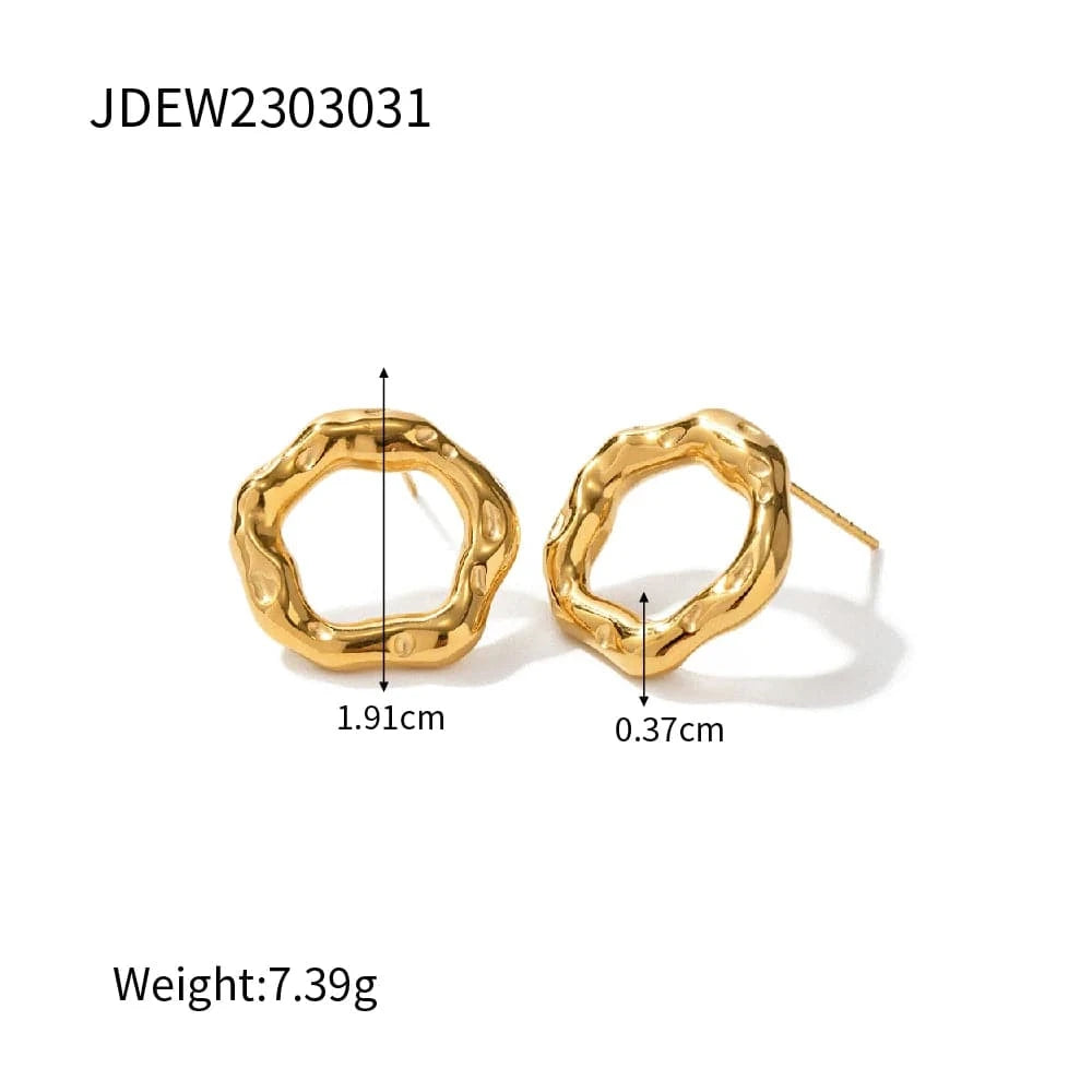 TRENDY / E2103 E2103 Minimalist Flower Hoop Stud Earrings 18K Gold Plated Stainless Steel Statement Irregular Round Laval Earring