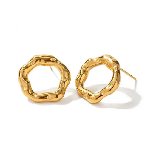 TRENDY / E2103 E2103 Minimalist Flower Hoop Stud Earrings 18K Gold Plated Stainless Steel Statement Irregular Round Laval Earring