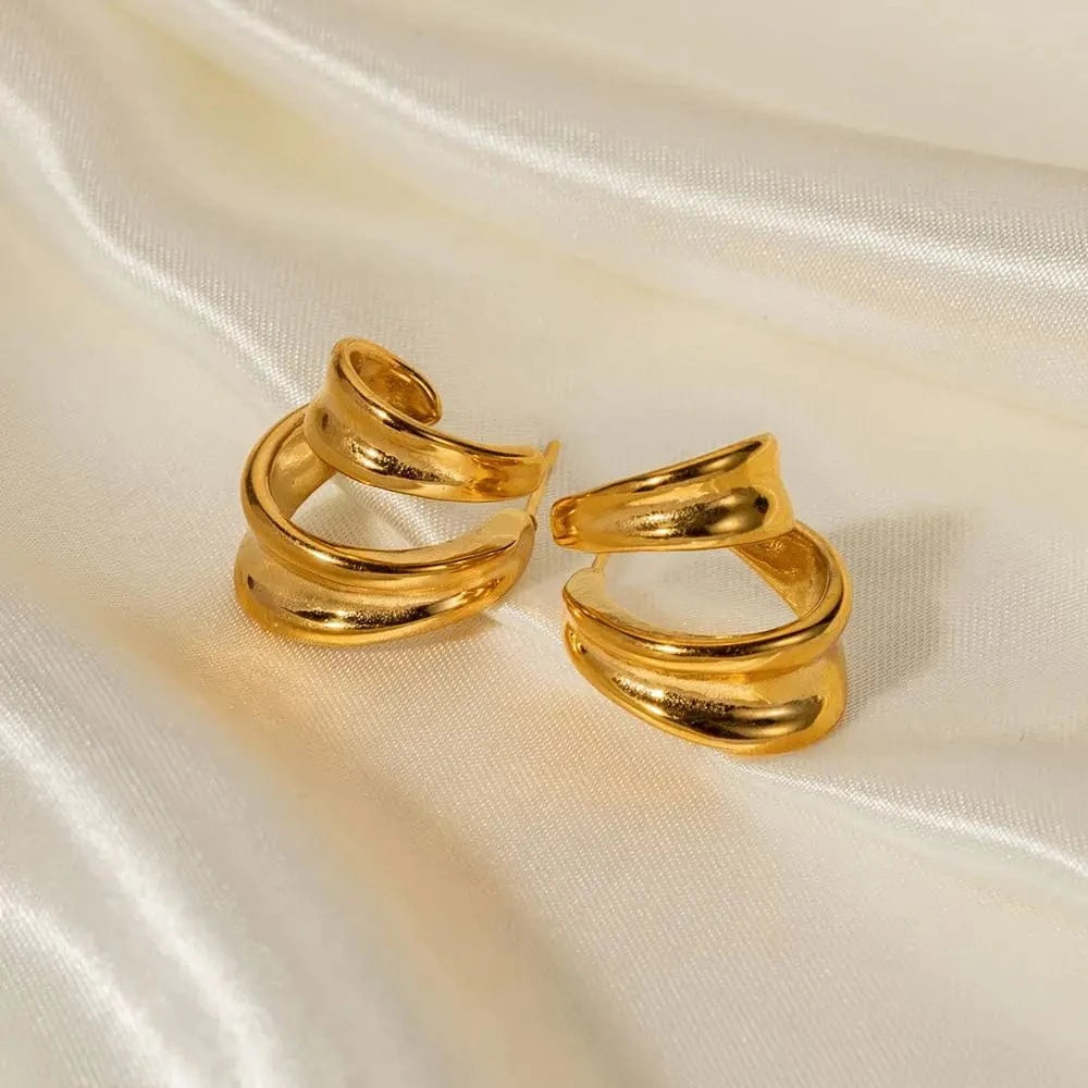 TRENDY / E2105 E2105 Two Layer Unique Design Hoop Earring 18k Gold Plated Stainless Steel Waterproof Tarnish Free CC Earring