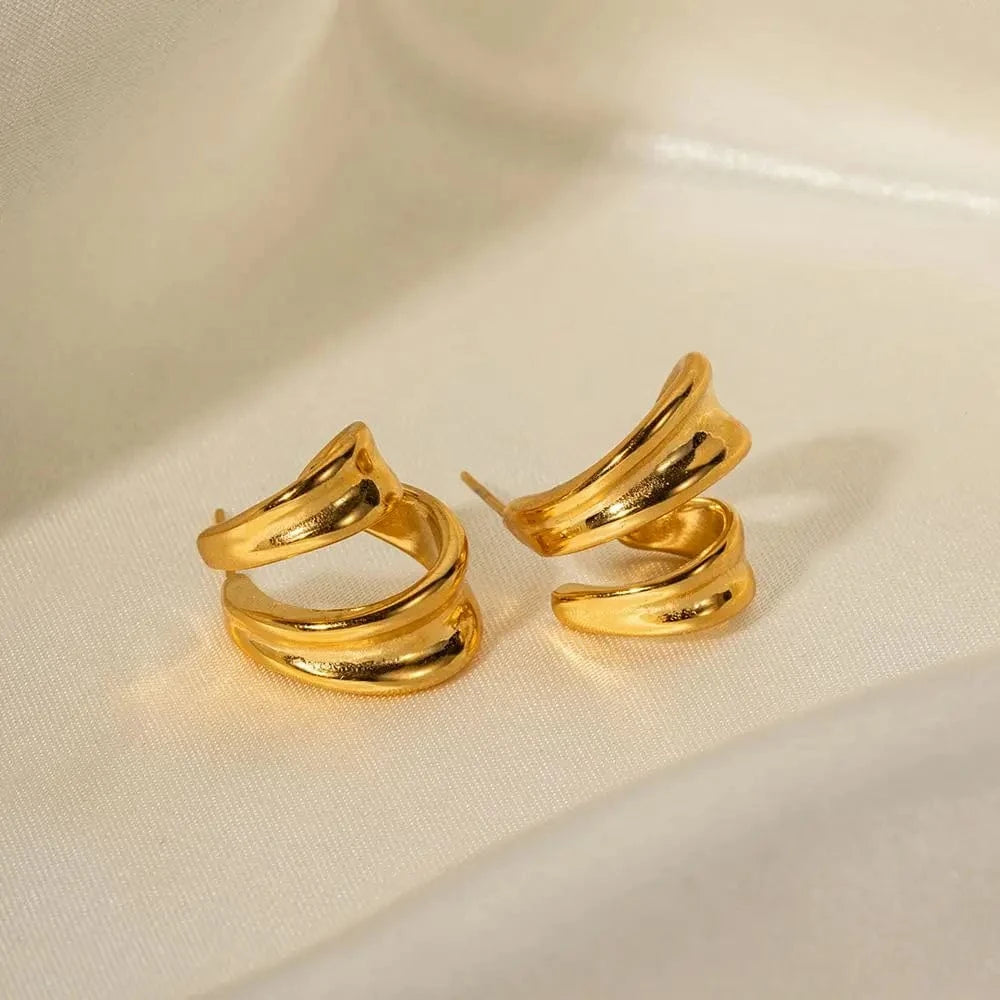 TRENDY / E2105 E2105 Two Layer Unique Design Hoop Earring 18k Gold Plated Stainless Steel Waterproof Tarnish Free CC Earring