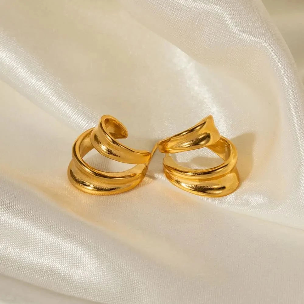 TRENDY / E2105 E2105 Two Layer Unique Design Hoop Earring 18k Gold Plated Stainless Steel Waterproof Tarnish Free CC Earring